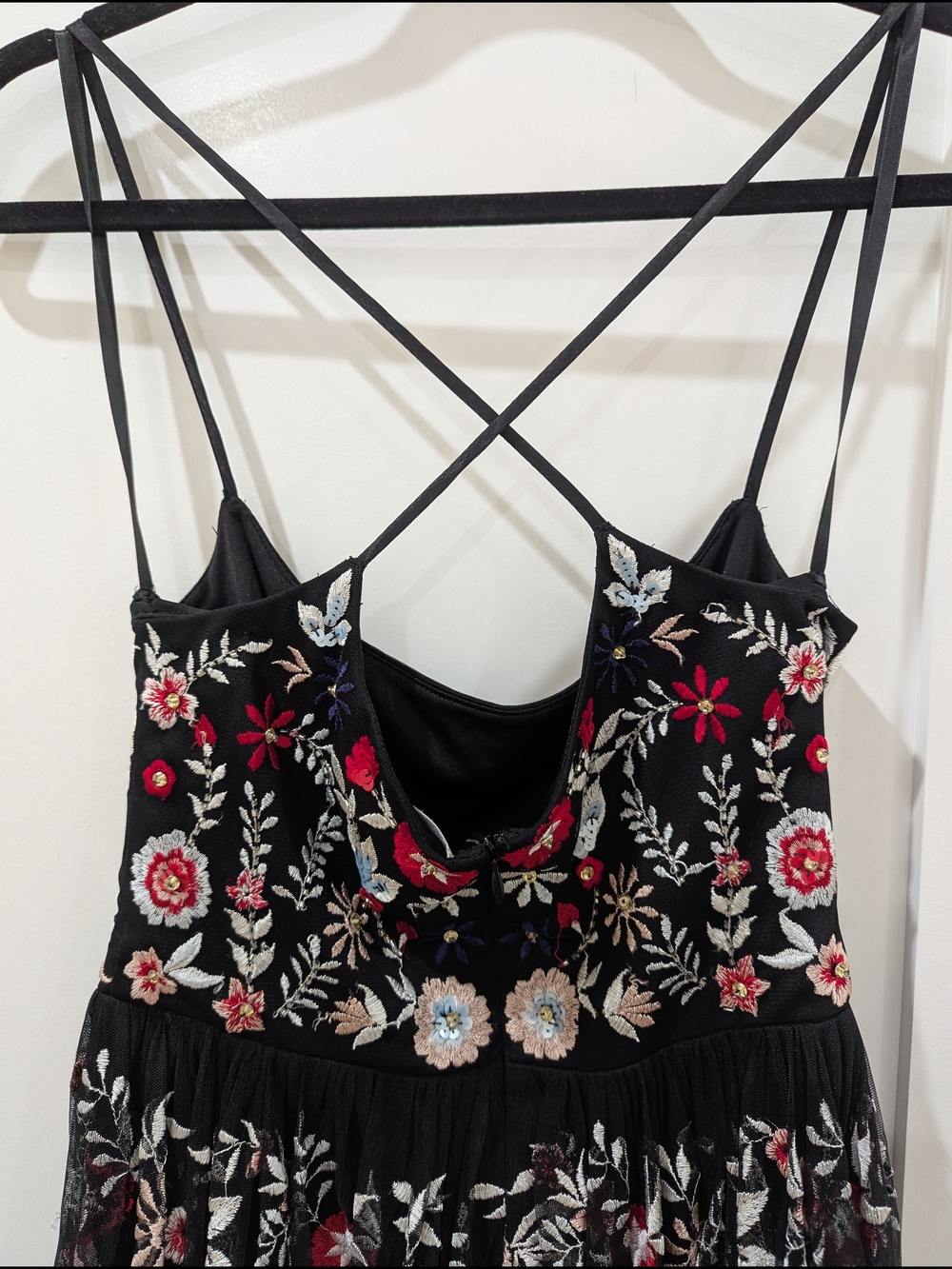 Anthropologie BHLDN Black Dress with Multicolor Floral Embroidery - Picture 5 of 8